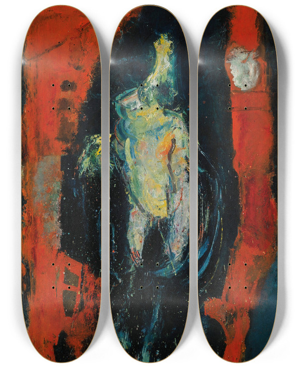 Triptych art skateboard deck of Cham Soutine La Volaille Pendue Aux Briques Rouges by Chaim Soutine (1893-1943)