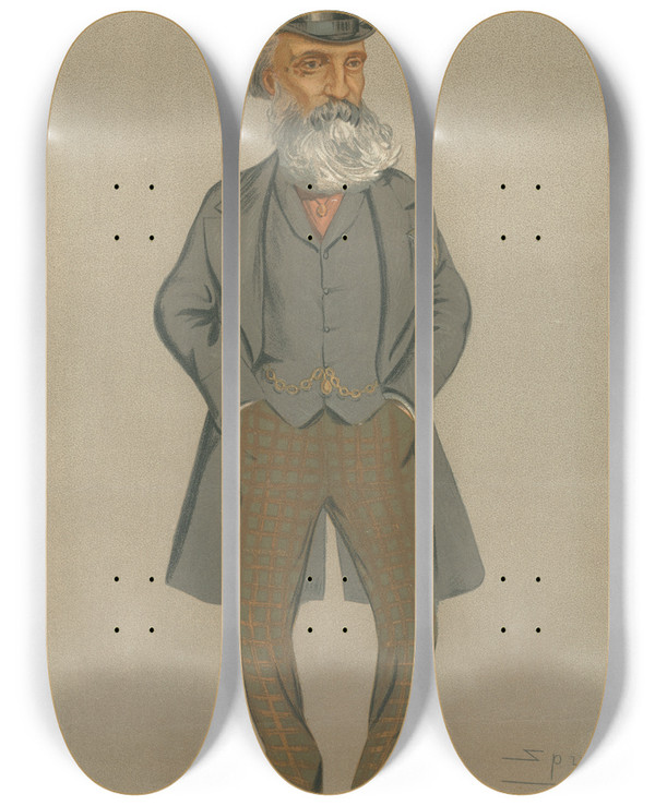 Triptych art skateboard deck of Leslie Matthew Ward Politicians Peterborough Mr Alpheus Cleophas Morton 15 June 1873 by Leslie Matthew Ward (1851-1922)