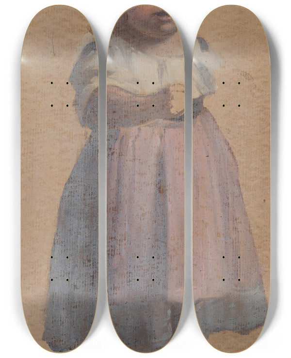 Triptych art skateboard deck of Johann Baptist Kirner Stehendes Kleines Mdchen Den Rechten Arm Vorgestreckt Unvollendet by Johann Baptist Kirner (1806-1866)