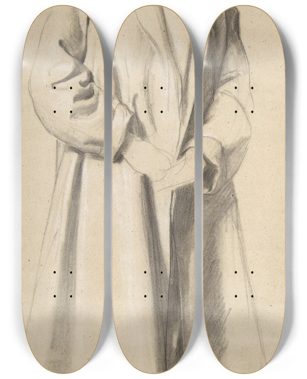 Triptych art skateboard deck of Romain Cazes Standing Figure In A Long Coat by Romain Cazes (1810-1881)