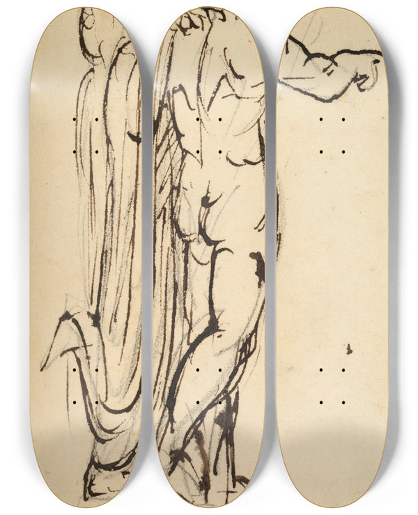 Triptych art skateboard deck of Benjamin Robert Haydon Study Of A Group Of Standing Figures by Benjamin Robert Haydon (1786-1846)