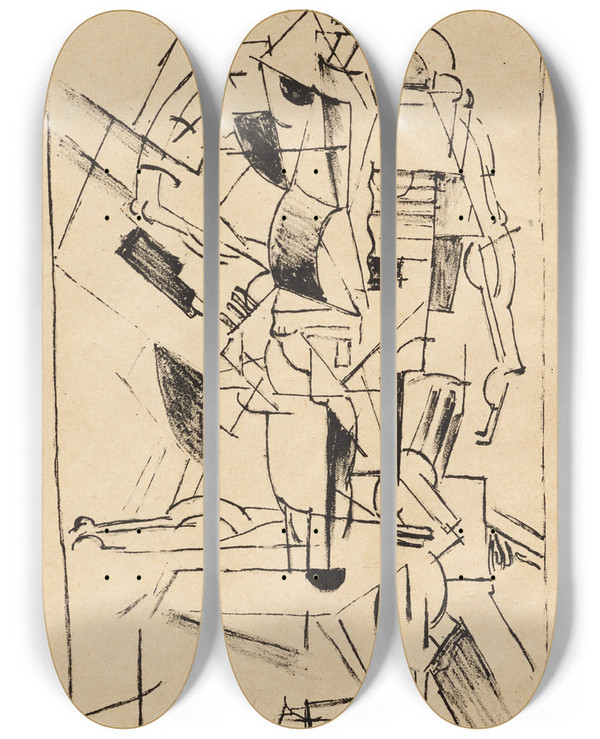 Triptych art skateboard deck of Kazimir Malevich Dynamic Model by Kazimir Malevich (1879-1935)