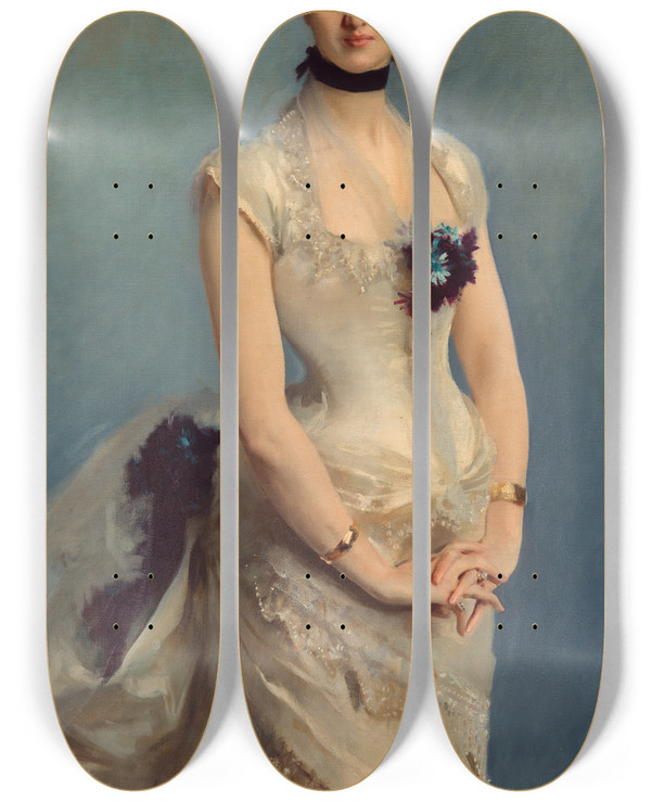 Triptych art skateboard deck of John Singer Sargent Madame Paul Poirson by John Singer Sargent (1856-1925)