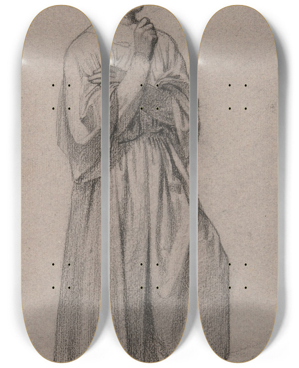 Triptych art skateboard deck of Franoisclaudius Comptecalix Threequarter View Of A Standing Male Robed Figure by Franois-Claudius Compte-Calix (1813-1880)