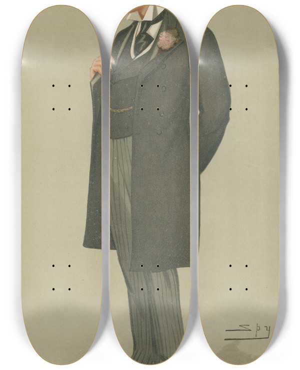 Triptych art skateboard deck of Leslie Matthew Ward Politicians North West Suffolk Mr Ian Zachary Malcolm 21 March 1898 by Leslie Matthew Ward (1851-1922)