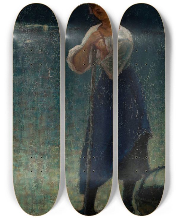 Triptych art skateboard deck of Wadysaw Wankie Green Fisherwoman by Wadysaw Wankie (1860-1925)