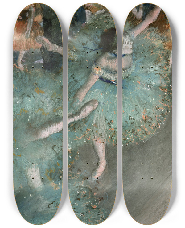 Triptych art skateboard deck of Edgar Degas Swaying Dancer Dancer In Green by Edgar Degas (1834-1917)