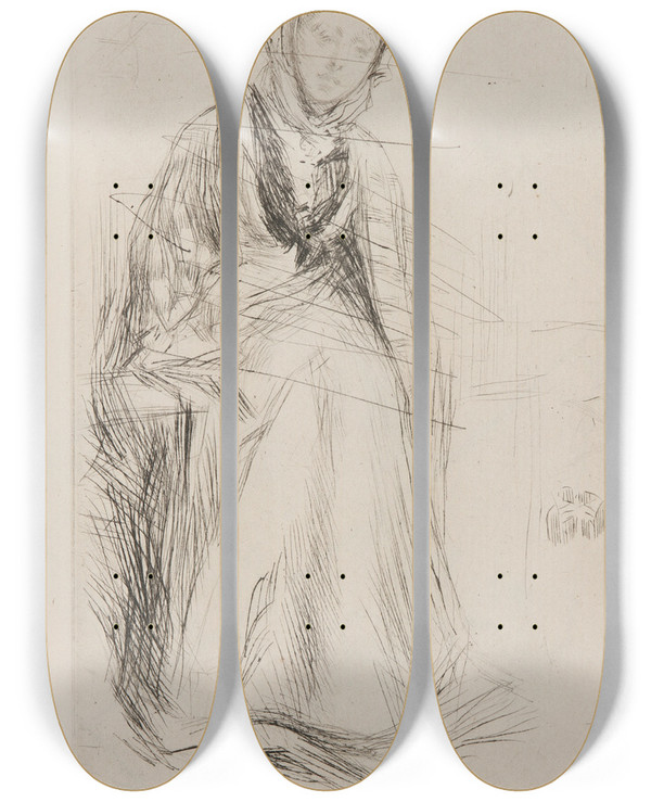 Triptych art skateboard deck of James Abbott Mcneill Whistler The Scotch Widow by James Abbott Mcneill Whistler (1834-1903)