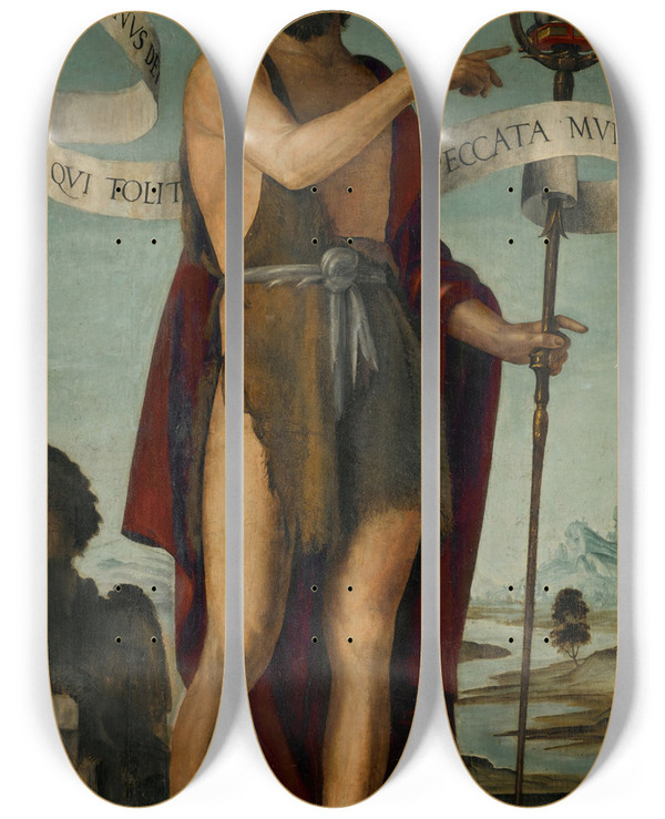 Triptych art skateboard deck of Bernardo Zenale Saint John The Baptist Standing In A Landscape by Bernardo Zenale (1464-1526)