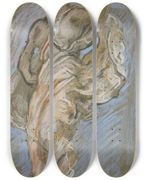 Triptych art skateboard deck of Edwin Austin Abbey Study For Figure Of 4 Pm In The Hours Ceiling At The State Capitol Building In Harrisburgpennsylvania by Edwin Austin Abbey (1852-1911)