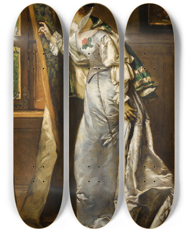 Triptych art skateboard deck of Wadysaw Bakaowicz Elgante La Fentre by Wladyslaw Bakalowicz (1831-1904)