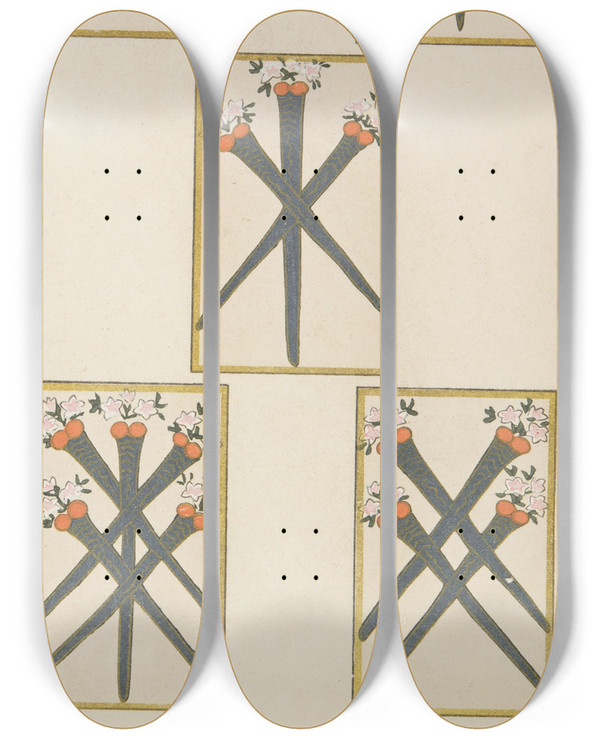 Triptych art skateboard deck of Shimizu Seif Unai No Tomo Pl 204 by Shimizu Seifu (1851-1913)
