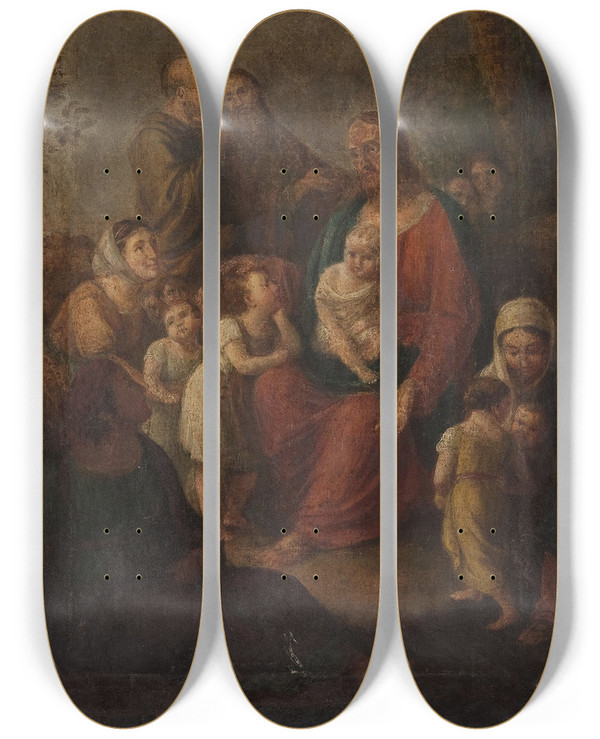 Triptych art skateboard deck of Jzef Pitschmann Christ Blesses Children by Jozef Pitschmann (1758-1834)