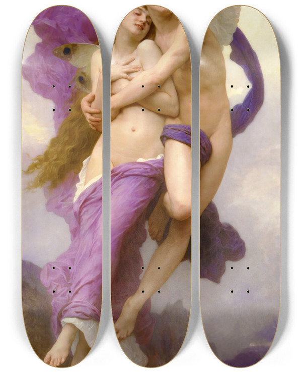 Triptych art skateboard deck of William Bouguereau The Abduction Of Psyche by William Bouguereau (1825-1905)