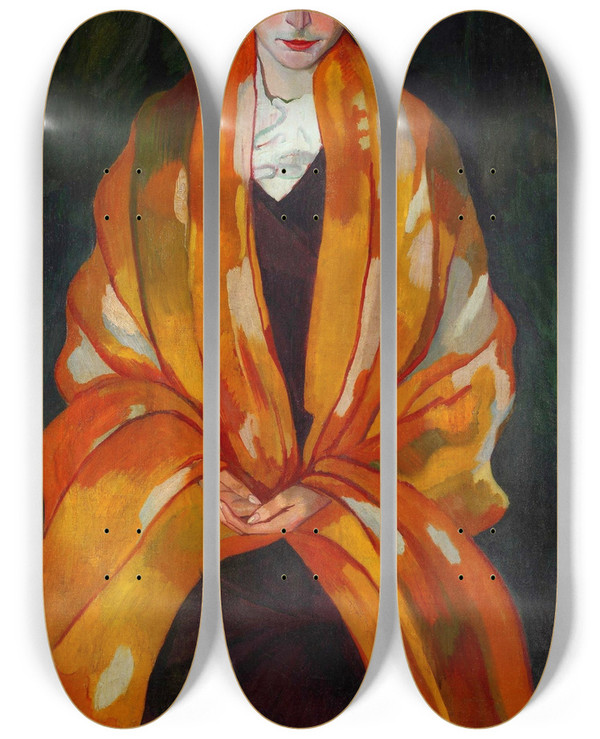 Triptych art skateboard deck of Stanisaw Ignacy Witkiewicz Portrait Of Eugenia Duninborkowska_3 by Stanislaw Ignacy Witkiewicz (1885-1939)