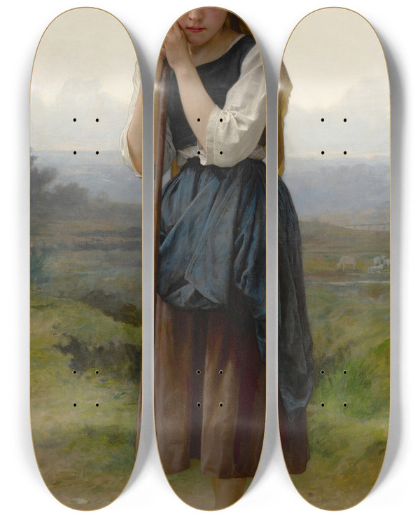 Triptych art skateboard deck of William Bouguereau Petite Bergre by William Bouguereau (1825-1905)