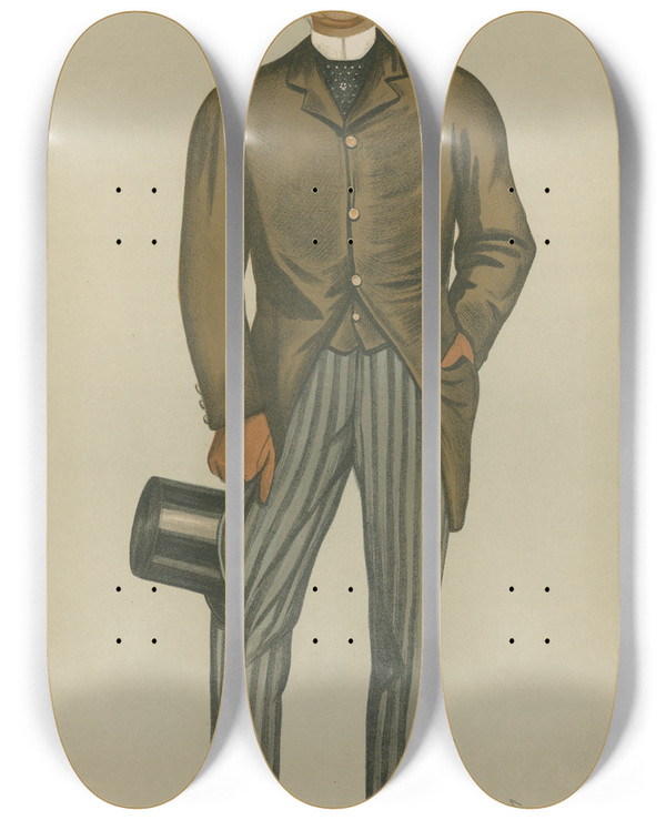Triptych art skateboard deck of Leslie Matthew Ward Turf Devotees The Right Hon Lord Hothfield August 17 1889 by Leslie Matthew Ward (1851-1922)