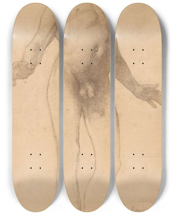 Triptych art skateboard deck of Frederick William Macmonnies Standing Male Nude by Frederick William Macmonnies (1863-1937)