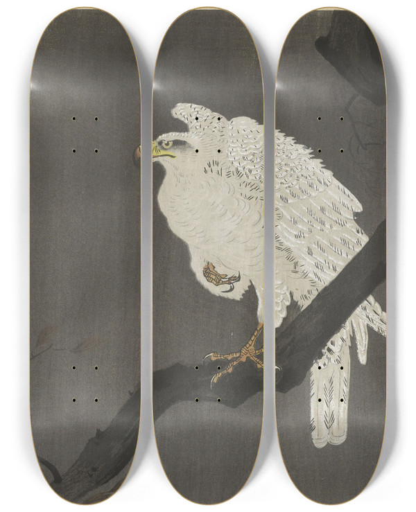 Triptych art skateboard deck of Ohara Koson Snowy Eagle On A Tree Branch by Ohara Koson (1877-1945)
