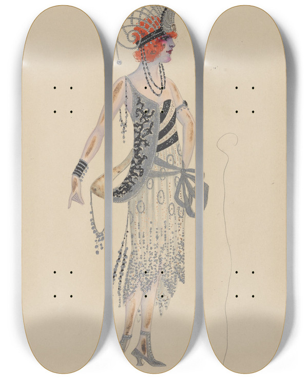 Triptych art skateboard deck of Will R Barnes Ladyinwaiting_6 by Will R Barnes (1939)