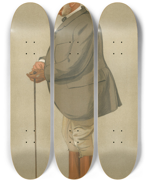Triptych art skateboard deck of Leslie Matthew Ward Turf Devotees Badminton The Duke Of Beaufort September 7 1893 by Leslie Matthew Ward (1851-1922)