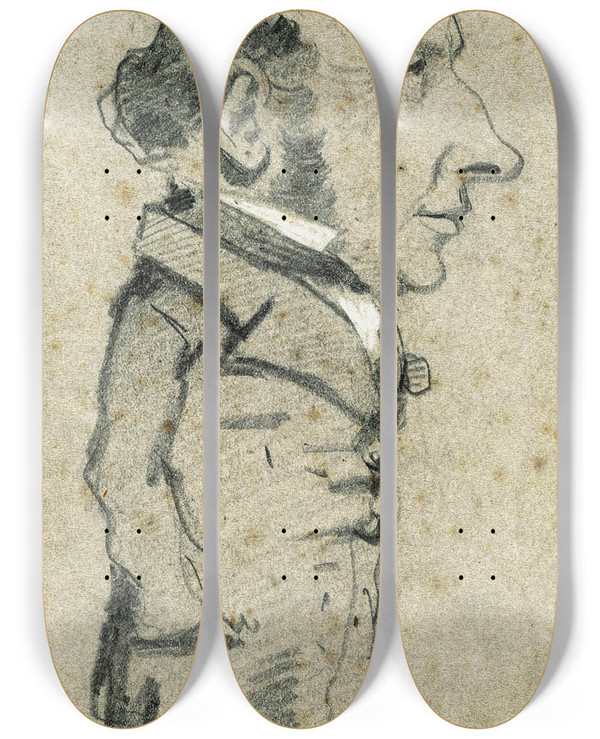 Triptych art skateboard deck of Claude Monet Caricature Of Eugne Marcel by Claude Monet (1840-1926)