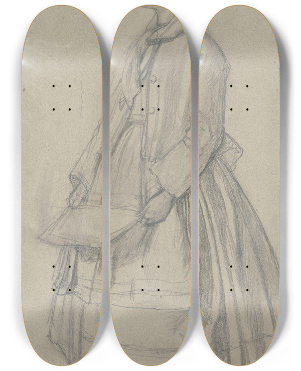 Triptych art skateboard deck of Jakob Becker Singendes Bauernmdchen Im Profil Nach Links by Jakob Becker (1810-1872)