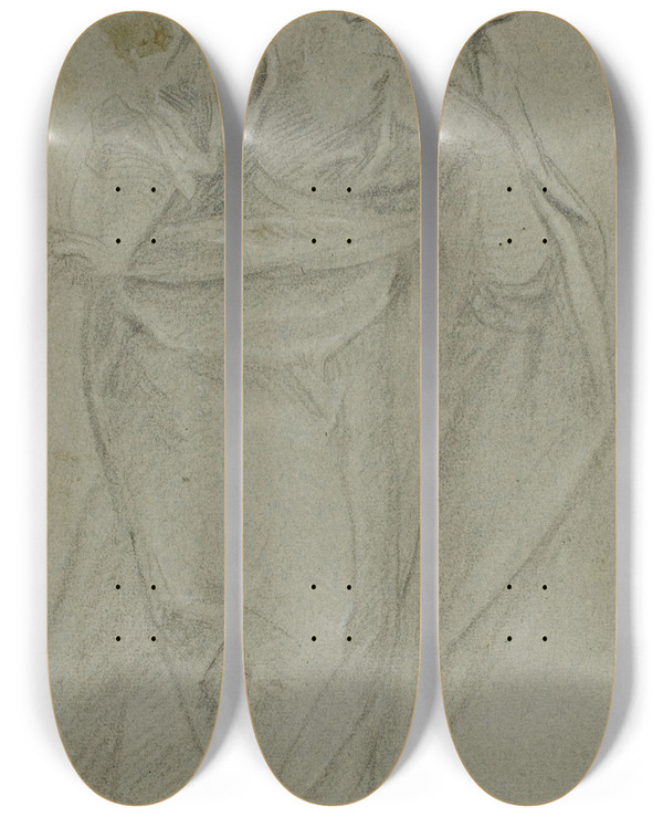 Triptych art skateboard deck of Baldassarre Franceschini Standing Draped Female Figure by Baldassarre Franceschini (1611-1689)