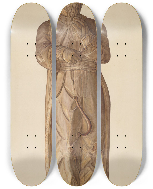 Triptych art skateboard deck of Robert Galvin Circus Wagon Figure Turk by Robert Galvin