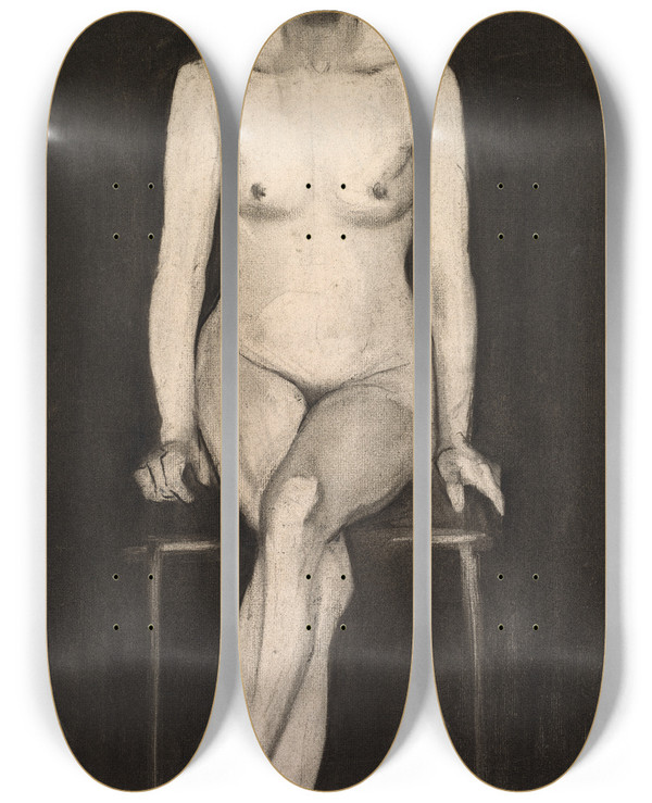 Triptych art skateboard deck of Paula Modersohnbecker Seated Female Nude by Paula Modersohn-Becker (1876-1907)