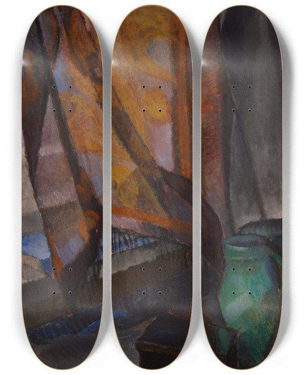 Triptych art skateboard deck of Alvar Cawn Window by Alvar Cawen (1886-1935)