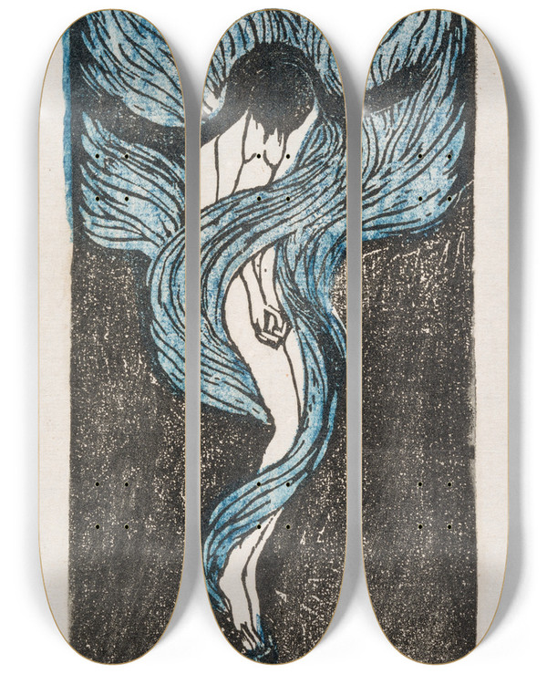 Triptych art skateboard deck of Tanaka Kykichi Melancholy by Tanaka Kyokichi (1892-1915)