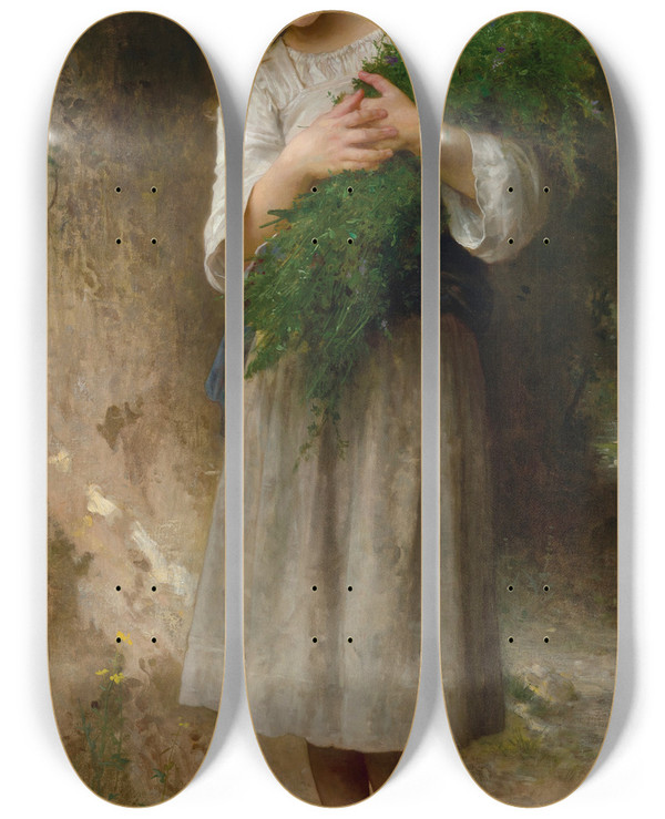 Triptych art skateboard deck of William Bouguereau Retour Des Champs by William Bouguereau (1825-1905)