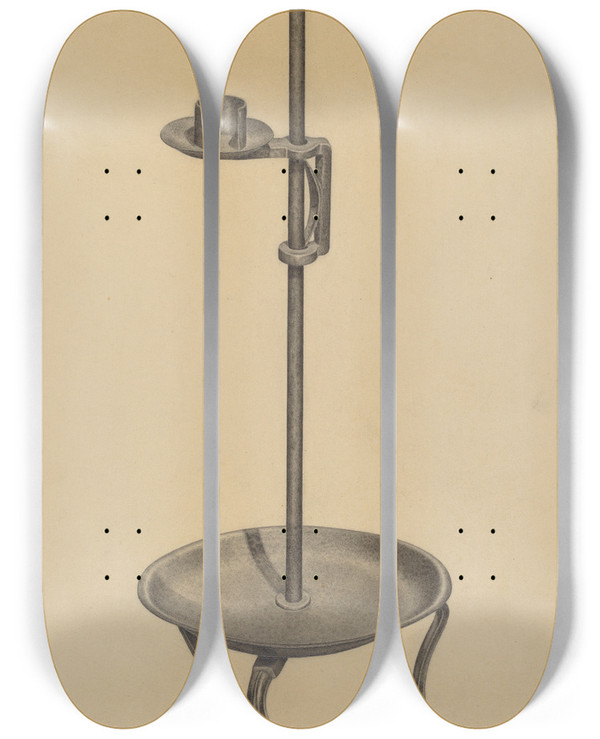 Triptych art skateboard deck of Gordon Sanborn Candle Stand by Gordon Sanborn