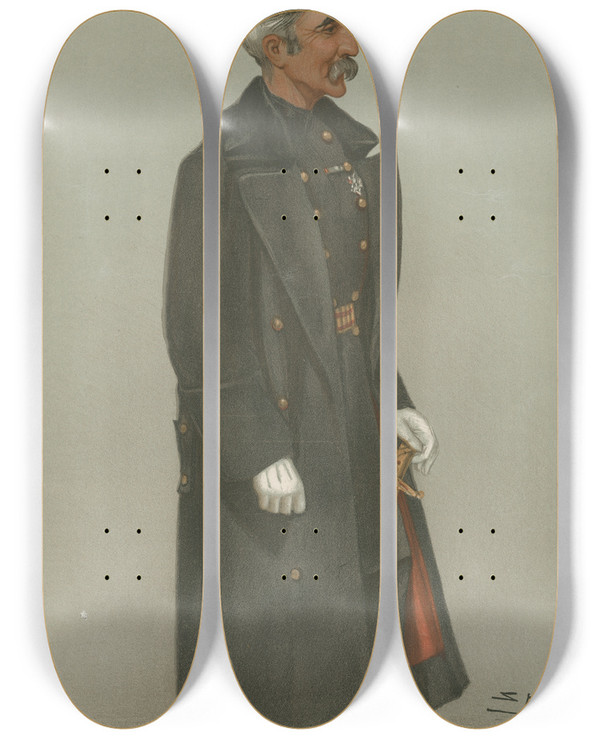 Triptych art skateboard deck of Leslie Matthew Ward Military And Navy Home District Majorgeneral Sir Henry Trotter January 9 1902 by Leslie Matthew Ward (1851-1922)