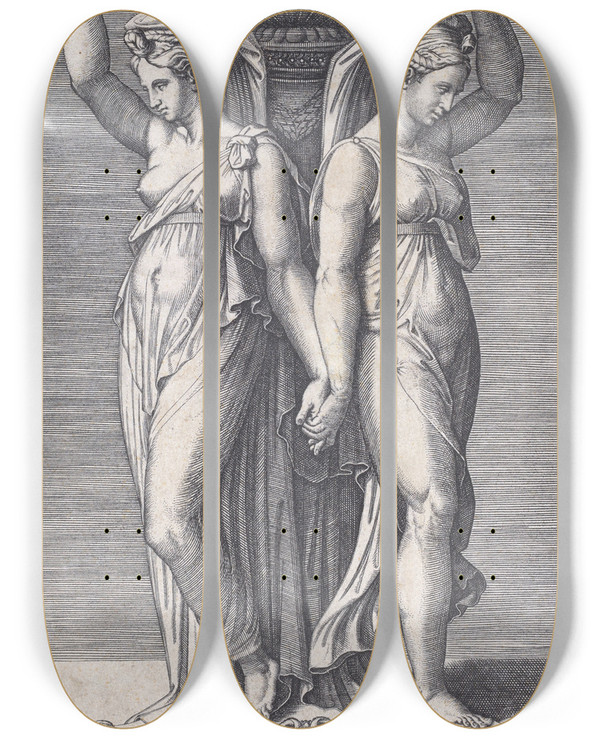 Triptych art skateboard deck of Marcantonio Raimondi A Censer by Marcantonio Raimondi (1470-1527)