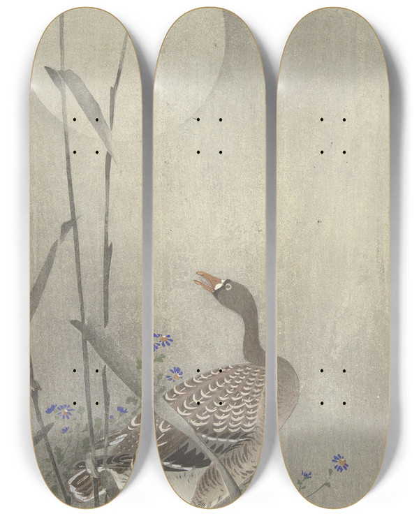 Triptych art skateboard deck of Ohara Koson Goose At Full Moon_2 by Ohara Koson (1877-1945)