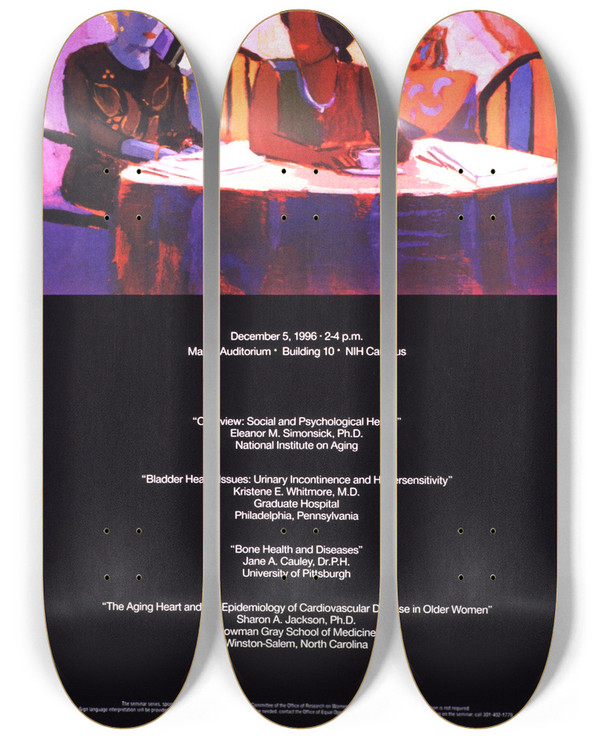Triptych art skateboard deck of National Institutes Of Health Womens Health In The Middle And Later Years by National Institutes Of Health (1887)