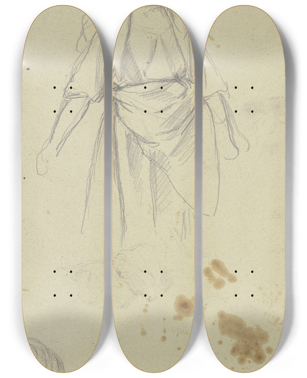 Triptych art skateboard deck of Jakob Becker Farmwoman With Headscarf by Jakob Becker (1810-1872)