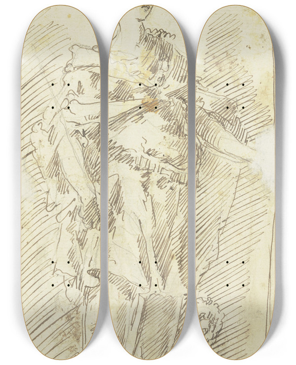Triptych art skateboard deck of Gaspare Diziani Allegorische Frauenfigur by Gaspare Diziani (1689-1767)