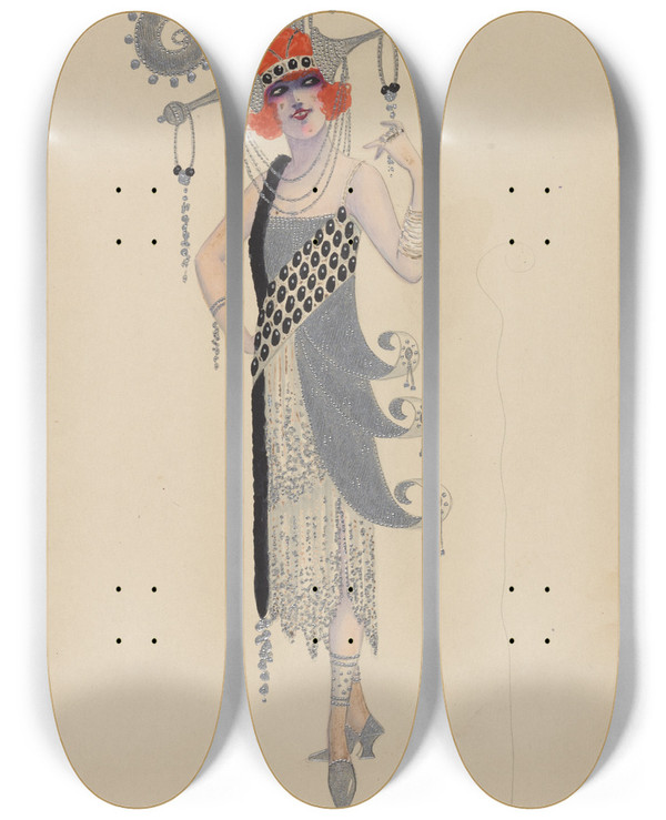 Triptych art skateboard deck of Will R Barnes Ladyinwaiting_7 by Will R Barnes (1939)