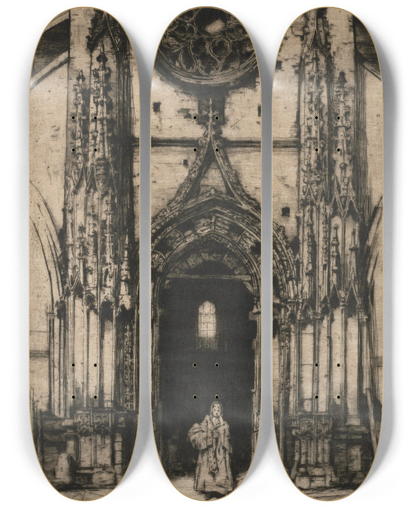 Triptych art skateboard deck of David Young Cameron Old St Etienne by David Young Cameron (1865-1945)