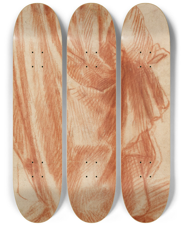 Triptych art skateboard deck of Andrea Del Sarto Drapery Study by Andrea del Sarto (1486-1530)