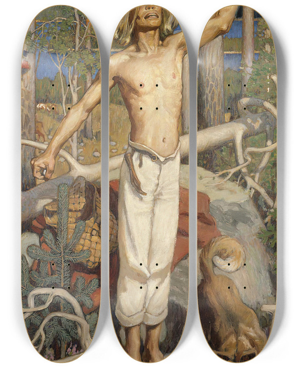 Triptych art skateboard deck of Akseli Gallenkallela Kullervo Cursing by Akseli Gallen Kallela (1865-1931)