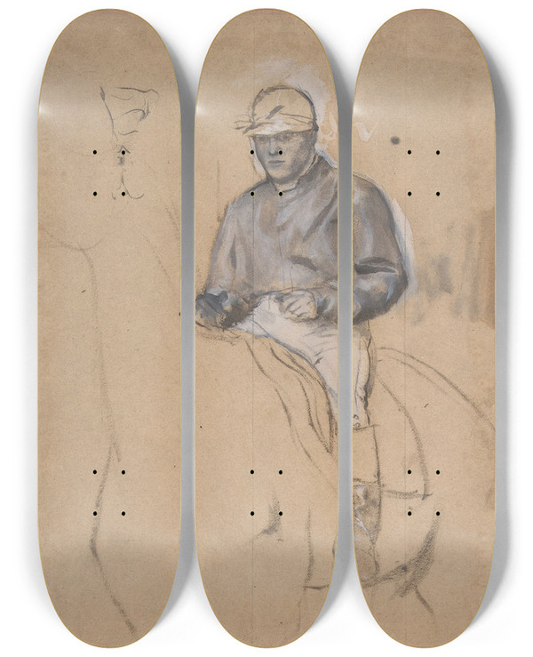 Triptych art skateboard deck of Edgar Degas A Jockey On His Horse by Edgar Degas (1834-1917)