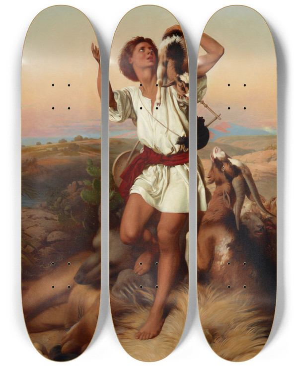 Triptych art skateboard deck of William Strutt Davids First Victory by William Strutt (1825-1915)
