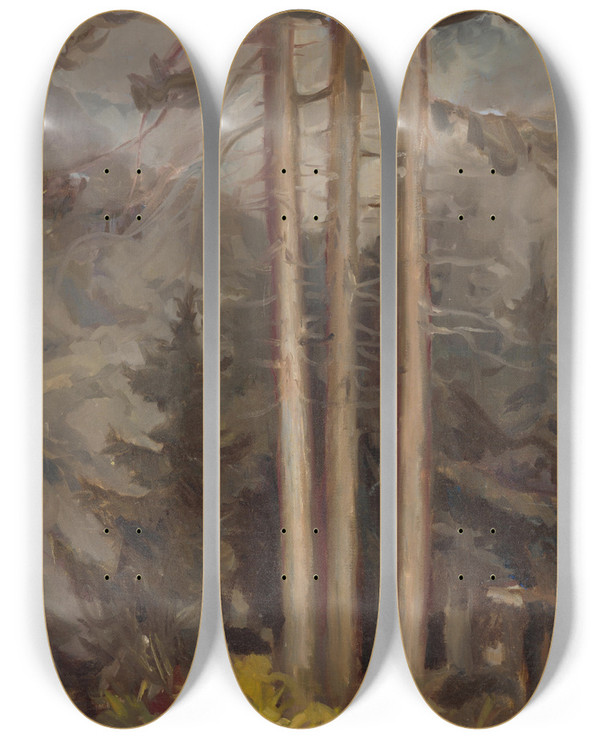 Triptych art skateboard deck of Zolo Palugyay Spruces by Zolo Palugyay (1898-1935)
