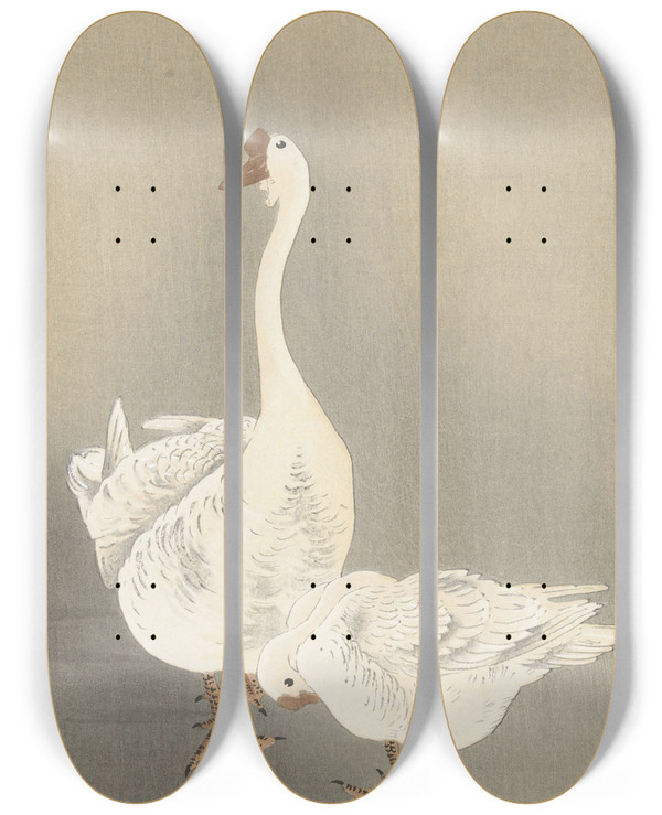 Triptych art skateboard deck of Ohara Koson Two Geese_2 by Ohara Koson (1877-1945)