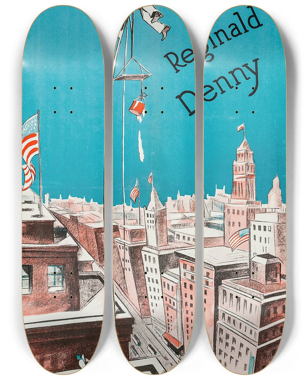 Triptych art skateboard deck of Eric Rohman Oh Doctor by Eric Rohman (1891-1949)