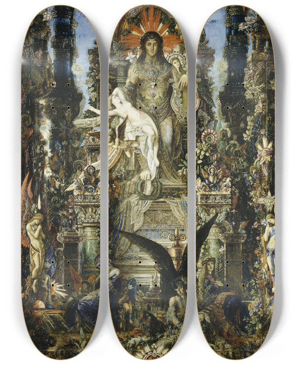 Triptych art skateboard deck of Gustave Moreau Jupiter And Semele by Gustave Moreau (1826-1898)